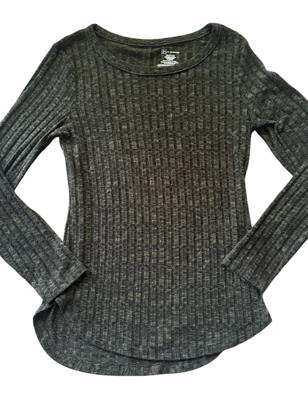 No Boundaries Juniors  Heathered Dark Green Ribbed Long Sleeve Top